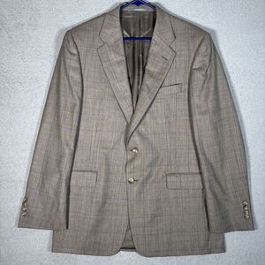 Hickey Freeman Blazer Men’s Size 42R Worsted Wool Grey Beige Tan Plaid USA Made